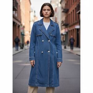 Cato Double Breasted Denim Trench Coat Sz 18/20W Pockets Streetwear NO BELT